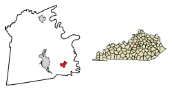 Location of Burgin in Mercer County, Kentucky.