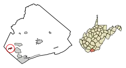 Location of Bramwell in Mercer County, West Virginia.