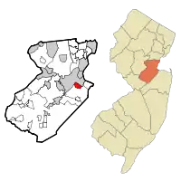 Location of Madison Park in Middlesex County highlighted in red (left). Inset map: Location of Middlesex County in New Jersey highlighted in orange (right).
