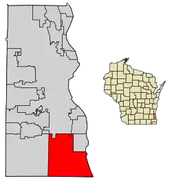 Location of Oak Creek in Milwaukee County, Wisconsin.