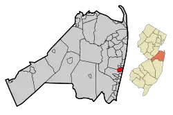 Location of Asbury Park in Monmouth County highlighted in red (left). Inset map: Location of Monmouth County in New Jersey highlighted in orange (right).
Interactive map of Asbury Park, New Jersey