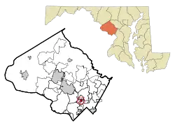 Location of Kensington in Montgomery County and Maryland