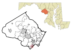 Location of Somerset in Montgomery County and Maryland