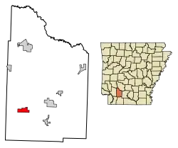 Location of Bodcaw in Nevada County, Arkansas.