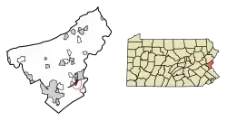 Location of Glendon in Northampton County, Pennsylvania (left) and of Northampton County in Pennsylvania (right)