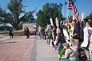 Demonstrators from Occupy Oklahoma City gather at the Oklahoma State Capitol building on October 28, 2011