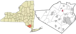 Location of Orange County, New York (left) and of Maybrook in Orange County (right)