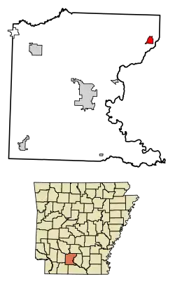 Location of Bearden in Ouachita County, Arkansas.
