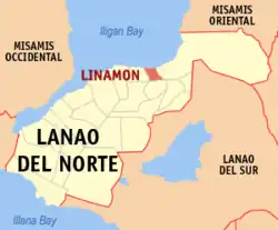 Map of Lanao del Norte with Linamon highlighted