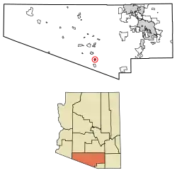 Location of South Komelik in Pima County, Arizona.