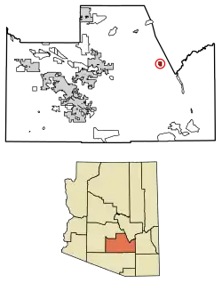 Location of Kearny in Pinal County, Arizona.