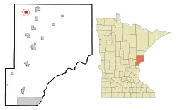 Location of the city of Denhamwithin Pine County, Minnesota