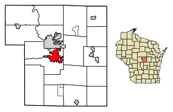 Location of Plover in Portage County, Wisconsin.