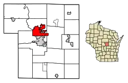 Location of Stevens Point in Portage County, Wisconsin.
