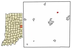 Location of Saratoga in Randolph County, Indiana.