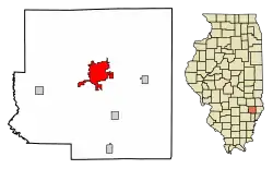 Location of Olney in Richland County, Illinois