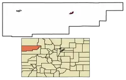 Location of Meeker in Rio Blanco County, Colorado.