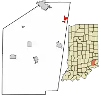 Location of Sunman in Ripley County, Indiana.