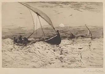 Neapolitan Fishing Boats Returning Home (1884) etching and drypoint, plate size 27.6 x 43&nbsp;cm. (10.8 x 16.5 in.), National Gallery of Art, Washington, D.C.