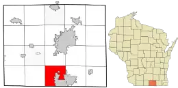 Location of the Town of Beloit in Rock County and the state of Wisconsin.