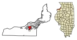 Location of Milan in Rock Island County, Illinois.