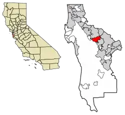 Location of Belmont in San Mateo County, California