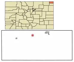Location of Ovid in Sedgwick County, Colorado.