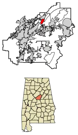 Location of Highland Lakes in Shelby County, Alabama.