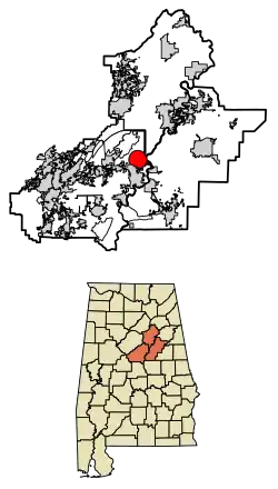Location of Vincent in Shelby County and St. Clair County and Talladega County, Alabama.