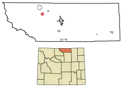 Location of Dayton in Sheridan County, Wyoming.