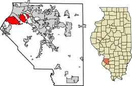 Location of Cahokia Heights in St. Clair County, Illinois.
