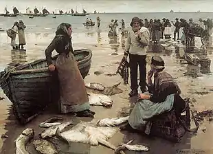 Image 35"A Fish Sale on a Cornish Beach"l Stanhope Forbes; also showing traditional dress (from Culture of Cornwall)