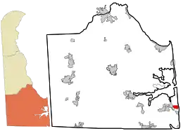Location of Bethany Beach in Sussex County, Delaware.