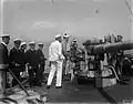A gunnery drill aboard a French ship in the Mediterranean during World War I.