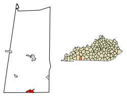 Location of Guthrie in Todd County, Kentucky.