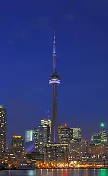 Image 6The CN Tower, located in downtown Toronto, Ontario, Canada, is a communications and observation tower standing 553.3 metres (1,815 ft) tall.