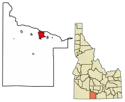 Location of Twin Falls in Twin Falls County, Idaho.