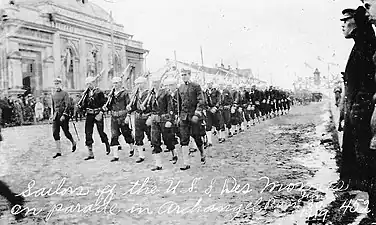 USS Des Moines sailors on parade at Archangel, June 1919
