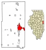 Location of Danville in Vermilion County, Illinois.