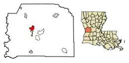 Location of Leesville in Vernon Parish, Louisiana.