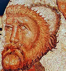 Part of a Roman mosaic depicting Odysseus at Skyros unveiling the disguised Achilles, from La Olmeda, Pedrosa de la Vega, Spain, 5th century AD