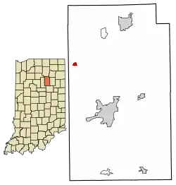 Location of Roann in Wabash County, Indiana.