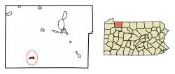 Location of Tidioute in Warren County, Pennsylvania.