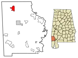 Location of Millry in Washington County, Alabama