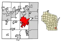 Location of Waukesha in Waukesha County, Wisconsin