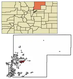 Location of the City of Evans in Weld County, Colorado.