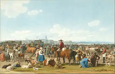 Cattle Market before a Large City on a Lake, 1820