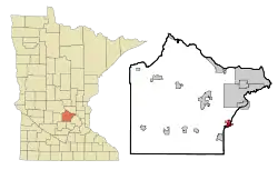 Location of the city of Rockfordwithin Wright and Hennepin Countiesin the state of Minnesota