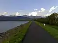 Dyke of the Zemplínska Šírava reservoir on the outskirts of Jovsa, with footpath