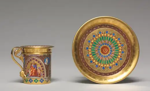 Cup and saucer, produced by the Sèvres Porcelain Manufactory and decorated by Pierre Huard, 1827, porcelain, Cleveland Museum of Art, Cleveland, Ohio, US